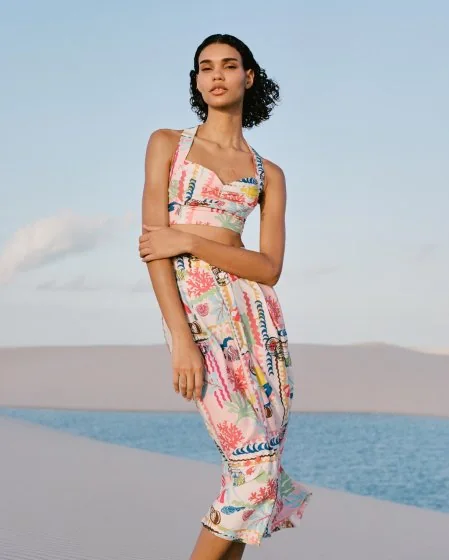 Çiçek Desenli Bralet & Etek Takımı
