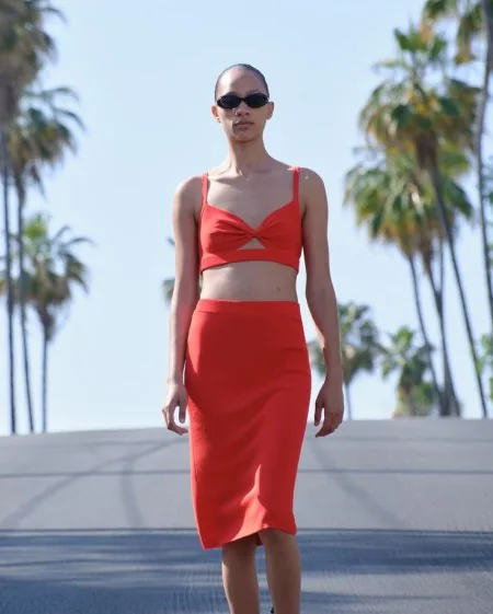 Kırmızı Bralet & Midi Etek Takımı