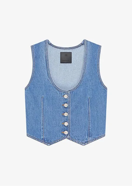 Düğmeli Denim Yelek